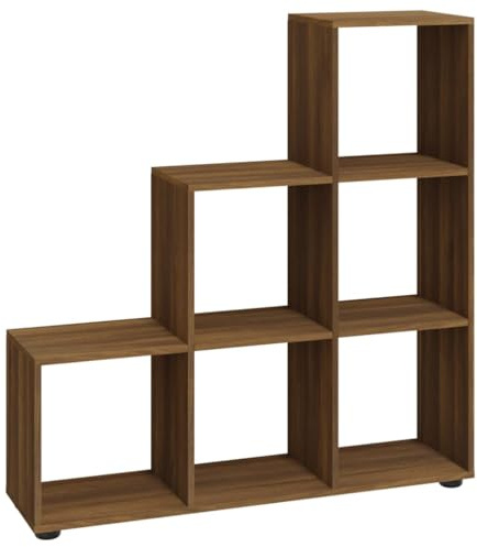 Drainlyn Trapphylla brun ekutseende av trämaterial 107 cm hög med 6 fack, stabil stående hylla för vardagsrum, mångsidig bokhylla vintage design