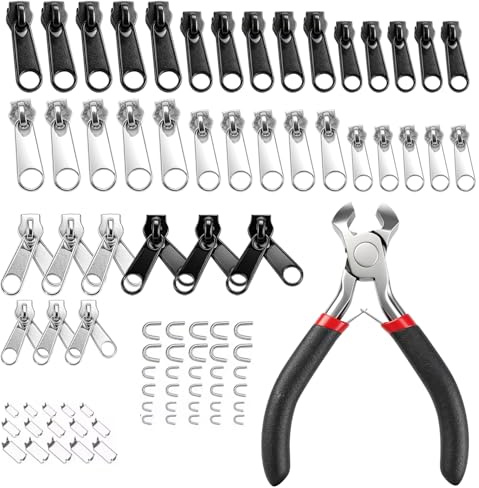 Kit de réparation de fermeture éclair de 85 pièces avec pince, tirette de fermeture éclair de rechange universelle pour vêtements, sacs, tentes, bagages