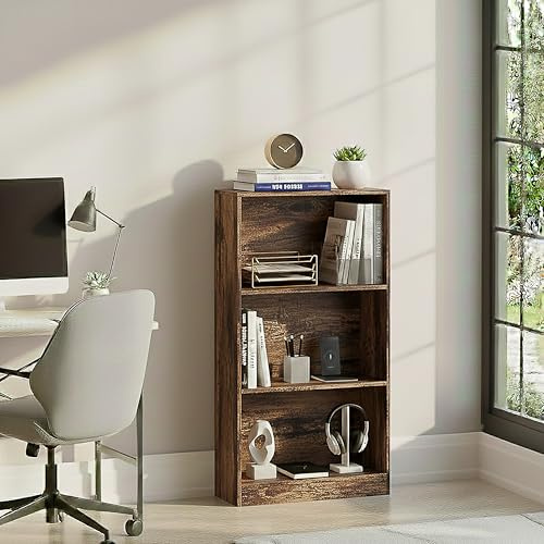 Vida Designs Cambridge 3 Tier Medium Bookcase, Dark Wood Shelving Display Storage Unit Office Living Room Furniture
