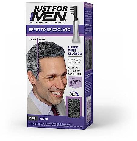 Just For Men Touch of Grey, Black Hair Dye, No Mix Comb-In Applicator For A Natural Salt & Pepper Look, Ammonia & Peroxide Free - T55