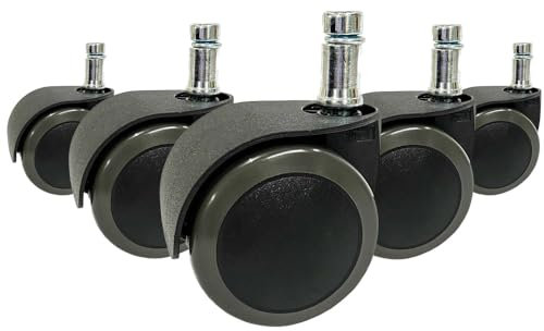 hjh OFFICE 619032 5X Hartbodenrollen ROLO Easy 10mm / 50mm Stuhlrollen Bürostuhl für Harte Böden