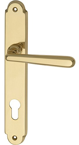 MARCHESI Drückergarnitur Alt-Wien - Türgriff auf Langschild PZ 88 mit Hochhaltefeder - Feuerschutz Türbeschlag, Messing poliert