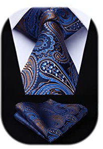 HISDERN Herren Krawatte Hochzeit Navy blau Paisley Krawatten Taschentuch Blumen Elegant Klassisch Krawatte & Einstecktuch Set