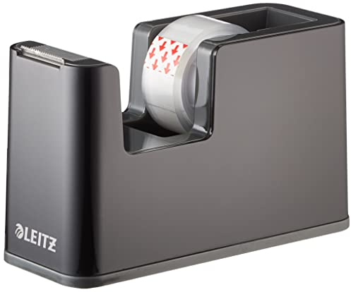 Leitz Klebeband-Tischabroller, Fester Stand, Klebebandabroller Inkl. Klebeband, Schwarz/Grau, Duo-Farbe, 53640095