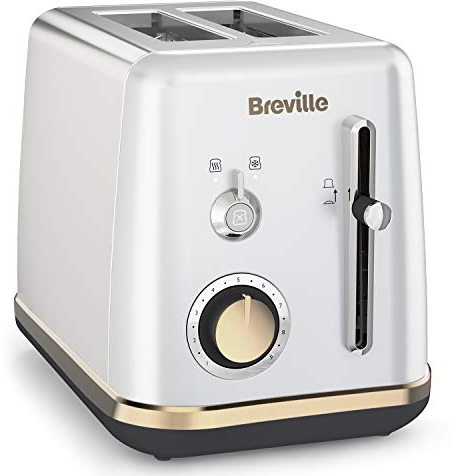 Breville Toaster für 2 Scheiben mit Brötchenaufsatz | Mostra-Kollektion | Mondscheinsilber mit Goldakzenten