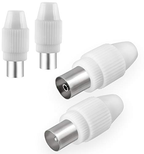 Lot de 2 fiches d'antenne mâle et 2 prises femelles pour fenêtre de câble, radio DVB-C et antenne TV DVB-T2 IEC (mâle et femelle) pour câble d'antenne coaxial, coupleur, câble BK, installations HQ 4K