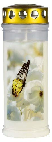 JEKA Bougie funéraire - Motif papillon - 21,5 cm, 7,5 cm - 100 % huile végétale - Durée de combustion : 150 à 160 heures - Non parfumée - Pour l'extérieur