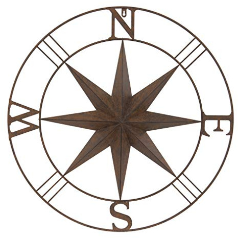 F&G Supplies 74cm Rust Coloured Round Compass Wall Art Plaque Screen - Delightful Artwork for Indoors or Outdoors