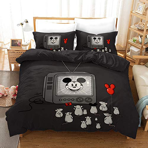 NICHIYO Mickey Mouse Bed Linen Set - Duvet Cover and Pillowcase, Microfibre, 3D Digital Print, Three-Piece Bed Linen (Duvet Cover + Pillowcases) (1, Double 200 x 200 cm)