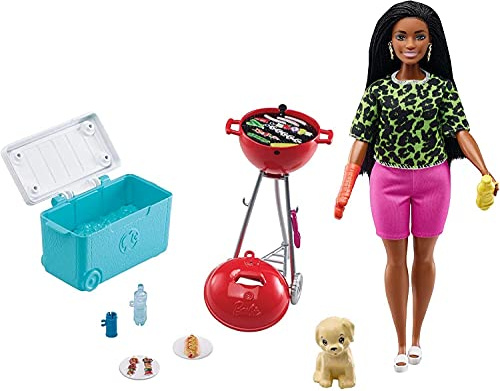 Barbie Playset Barbecue con Griglia con Mini Bambola, Cucciolo e Accessori, Giocattolo per Bambini 3+Anni, GRG76
