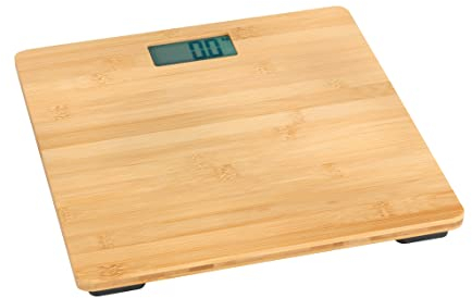 WENKO Personenwaage Mod. Bambusa, Digitale Holzwaage aus Bambus, mit LCD-Display, Körperwaage für EIN warmes Fußgefühl, Personenwaage bis zu 180 kg, Waage inkl. Batterien, 30 x 2,7 x 30 cm, Natur