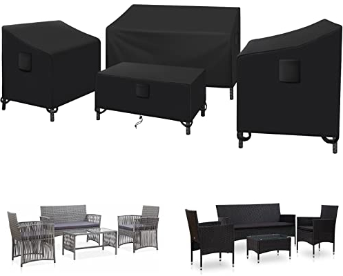 Kovshuiwe 4 Pièces Véranda Extérieure Ensemble De Housses,Housse De Meubles De Patio,De Meubles De Jardin De Patio Étanche Véranda Extérieure Ensemble De Meubles De Pelouse Housse(Noir)