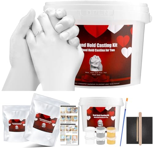 VIPNAJI Handform-Set, Paar, Fußabdruck, 3D, Erwachsene, Familie, Füße und Hände – Idee für Damen und Herren Alginat – Geschenk für Verliebte mit Gips für Gussteile – dekorative Kunstskulptur