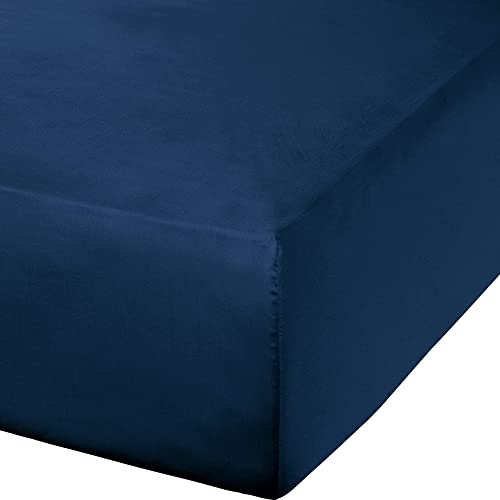 Erwin Müller Spannbettlaken Mako-Satin, Spannbetttuch Landshut - seidig weich, temperaturausgleichend, mit Rundumgummi - dunkelblau Größe 180x200 cm
