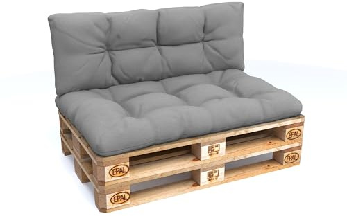 POKAR Euro Pallet Water-Resistant Cushions Set of 2: 1x 120x80 + 1x 120x40, Cold Foam, Removable Covers, Home Garden Furniture, without Pallets, Grey