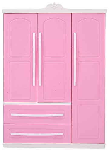 Bnineteenteam 3-türiger Puppenhaus Kleiderschrank, Puppenmöbel Zubehör für Puppen Mädchen Spielzeug für Kinder ab 3 Jahren, Rosa, Kunststoff, traditionell/klassisch