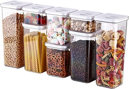 Neoflam Kitchen Pantry Luftdichte Smart Seal Aufbewahrung von trockenen Lebensmitteln mit Deckel, modular, stapelbar, quadratisch, transparenter Behälter für Müsli, Zucker, Mehl, Snack, Kaffee,