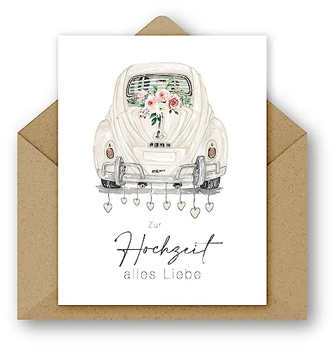 Pusteblume Grusskarten 2 x Hochzeitskarte mit Auto auf der Vorderseite im Aquarellstil gemalt Karte Hochzeit - (2 Stück)