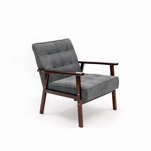 Panana Mid Century Accent Chair, Modern Linen Armchair with Wood Frame, Comfy Single Double Sofa Occasional Tub Chair Lounge Armchair for Living Room, Bedroom (1 x Armchair)