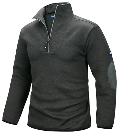 Scheibler Pull de travail Troyer pour homme avec fermeture éclair 1/4 - Chaud - Pull d'hiver brodé avec col montant - Pull en tricot pour homme - Sans capuche, Anthracite/noir chiné, L