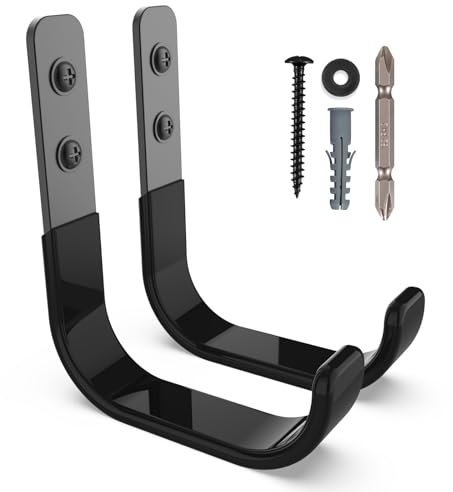 SunVFaFa 2 Ganci da Muro Pesanti, Ganci da Parete per Garage in Metallo, Ganci per Garage a J Resistenti, Organizer per Attrezzi Montabile a Parete, per Appendere Utensili Elettrici (10 cm, 25 kg)