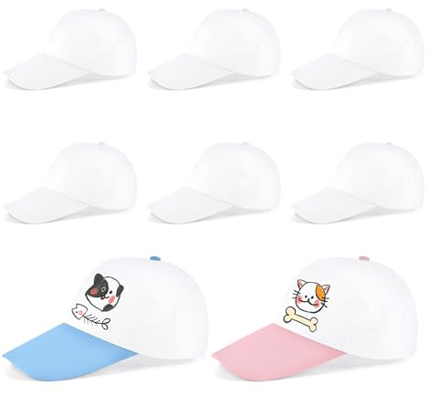 YiliYa 8 Pezzi Cappellini da Baseball per Bambini-Berretto da Baseball per Bambini in Cotone con Pittura a Graffiti Fai da Te per Ragazzi e Ragazze-Bianco