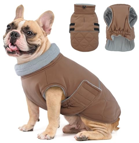 Hjumarayan Hundemantel Französische Bulldogge, Wattierend Jacke Warme Mantel Hund Geschirröffnung, Wintermantel Gefüttert für Französische Bulldogge, Mops, Westie (Braun M)