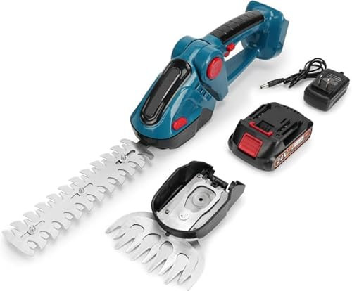 Cisaille à gazon et à arbustes sans fil 21 V 2 en 1 avec batterie 15000 mAh et chargeur, batterie de coupe bordure, ultra léger 1,4 kg, batterie de sécateur de jardin 12 cm, batterie 20 cm (avec