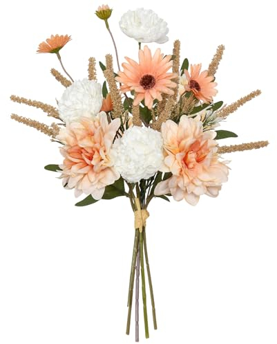 DEMIUKO Champagne Fleurs Bouquet Artificielles Bouquets de Mariage Soie Fleurs Séchées Dahlia Fleurs Mariée Artificielles Bouquet pour Mariage Maison Cuisine Jardin Fête Décoration