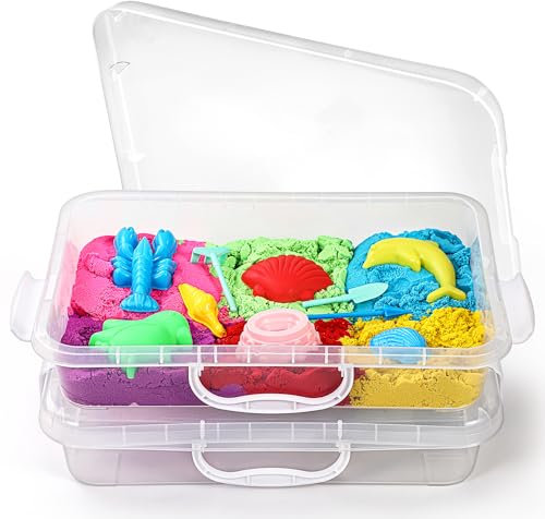 Sabbiera Sensory Bin con coperchio e maniglia, portatile Sensory Sandbox contenitore per bambini, in plastica per bambini (2 pezzi trasparenti)
