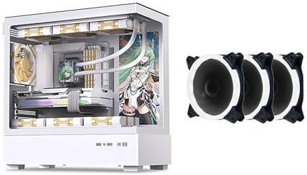 Computer Case 270° Tempered Glass Mid-Tower Case - Compatible With M-ATX/ITX Motherboard - 9 Fan Positions - Supports Water Cooling - Support Back Insertion Of Motherboard(White,9 fans)
