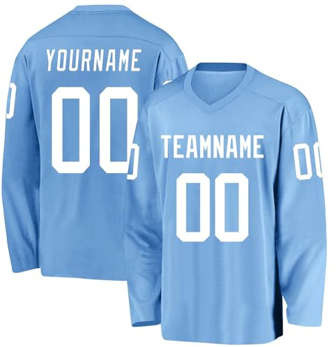Customized Adult/Kids Personalized Number Name Logo Team Ice Hockey Jersey,Custom Ice Hockey Practice Shirts for Mens Boys Light Blue