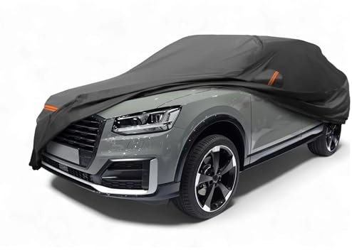 A ABSOPRO Copertura Auto per Audi Q2 2009-2024 PEVA Spunlace Cotone Esterno Copertura Auto Completa per Tutti Impermeabile Antivento Sole Pioggia Neve Protezione con Cerniera Porta Nero