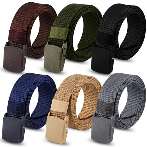 6 Stück Arbeitsgürtel Herren, Unisex Nylon Gürtel Verstellbarer Canvas Gürtel, Keine Metallschnalle für Herren, Schneller Pass durch die Flughafensicherheit (Schwarz+grau+blau+grün+kaffee+khaki)