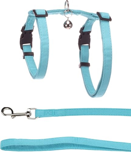 Flamingo Harnais avec Laisse pour Chat Lomi Bleu Clair - Taille A:22-36cm B:27-46cm C:110cm x 10 x 2mm - Confortable, Réglable et Élégant, Idéal pour Maine Coon, Bengal, Siamois & Ragdoll