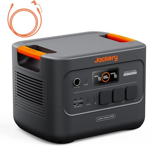 Jackery E3000 v2 Tragbare Powerstation mit 5M DC Solarpanel Verlängerungskabel, 3072Wh/3600W (Max 7200W) LiFePO4 Batterie, 1,8h Schnellladung, 2 USB-C PD 100W, für Camping, Wohnmobil & Notstrom