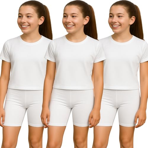 PopCouture Pack of 3 - Girls Premium Activewear Gymnastics Sports Cycling Shorts 4-5 Years White