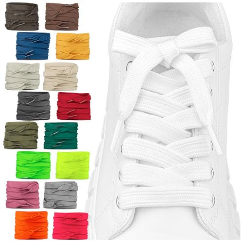 SULPO 2 par platta skosnören – 12 mm breda skosnören för skor – 60–200 cm – tvättbara och slitstarka polyester – 18 färger
