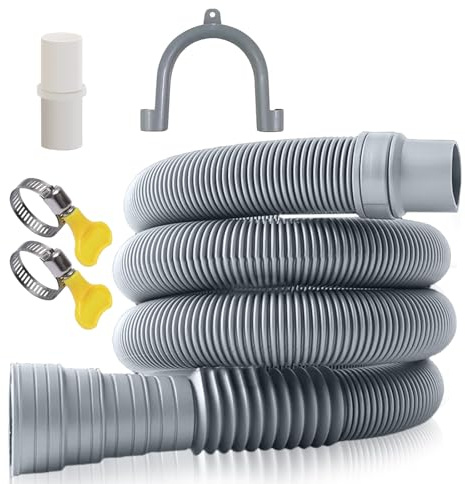 Manguera de desagüe para lavadora, 5 m, manguera de desagüe para autocaravana, con soporte en U, adaptador y abrazaderas para caravanas, secadoras y lavavajillas