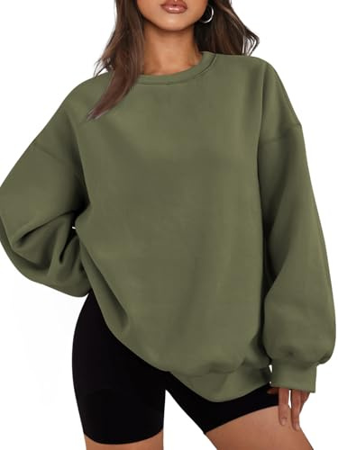 Famulily Womens Long Sleeve Sweatshirt Loose Fit Fleece Hoodies Cozy Pullover Top Outfits 2025 Preppy Clothes Army Green XL
