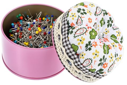 Pumpkin Shaped Pin Cushion Needle Cushion with 500Pcs Pearlescent Needles, Cute Small Sewing Pincushions with Round Storage Boxes Sewing Kit for Women Quilting Supplies Gift