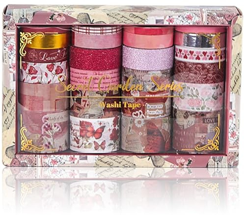 DiiWmme 24 Rolls Washi Tape Set, Decorative Masking Tape for Bullet Journal and Scrapbooking, Retro Patterned Washi Tape Pack for DIY Crafts, Planner Accessories and Gift Wrapping Supplies
