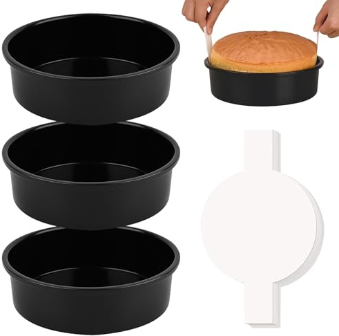 La Llareta 6 Zoll Kuchenformen Set aus 3, Antihaft Runde Backformen mit 120 Backpapier, Carbon Stahl Kuchenformen, Spülmaschinenfest, für Küche Backen Braten Servieren