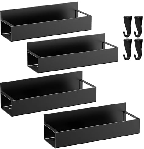 Packool 4 PCS Adsorptive Spray Can Holder Rack, No Drilling Wall Bottle Storage Shelf, Carbon Steel Toolbox Organizer with Hooks, for Paints, Tools, Garage, Workshop, Utility Carts