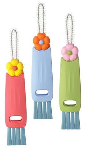 3 en 1 Cepillos para Tapa de Botella,3 Piezas Cepillo de Limpieza de Tapa de Taza con Cepillo de Esquina y Limpiador de Espaldas Cepillo de Limpieza de Tazas y Botellas Multifuncional para Botellas
