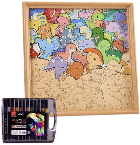 Holdes Puzzle de Dinosaurios de Madera, Juego Familiar Educativo - para niños, Marco de Fotos, para Adolescentes, niños, niñas, cumpleaños, Navidad, hogar, Aula, Sala de Estar