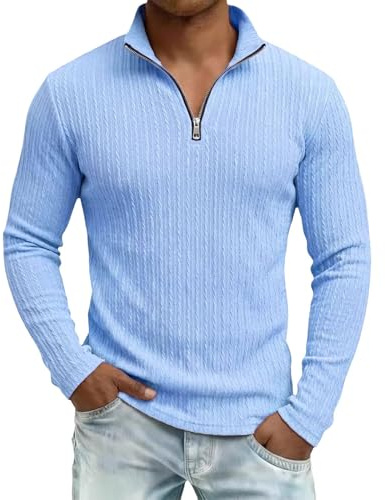 Camisas polo con cremallera de un cuarto para hombre, camisetas de manga larga, sudaderas con cremallera de 1/4, camisetas casuales de negocios, blusas y suéteres, Polo azul para hombre, XXL