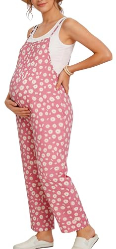 FEOYA Pregnancy Wide Leg Jumpsuit Maternity Baggy Loose Dungarees Casual Overalls Rompers Long Pants with Pocket S-XL
