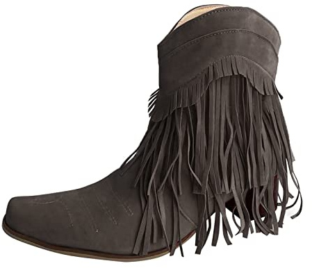 Stövletter dam med fransar västerländska stövlar stor storlek korta stövlar | Cowboystövlar blockklack ankelstövlar eleganta slip-kängor mjuka bekväma övergångsstövlar lätta sommarstövletter