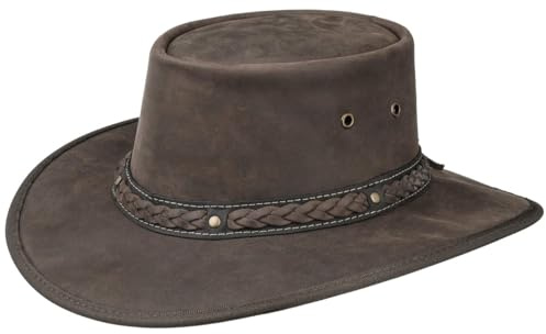 Barmah Chapeau Squashy Bronco Homme - Made in Australia Bande Decorative en Cuir de Boeuf Outdoor avec Bandeau Cuir, Passepoil Printemps-ete Printemps Ete Automne Hiver